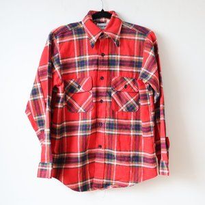 Vintage Five Brother Plaid Flannel Button Up Red Shirt